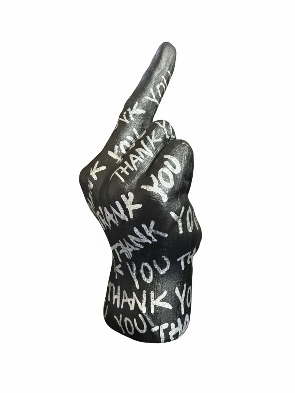 One of one, hand painted sculptural modern table decor finger Thank You attitude